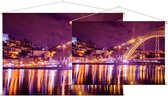 De imposante Dom Luis brug in Porto uitgelicht bij nacht - Foto op Textielposter - 90 x 60 cm