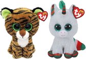 Ty - Knuffel - Beanie Boo's - Tiggy Tiger & Christmas Unicorn