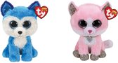 Ty - Knuffel - Beanie Boo's - Prince Husky & Fiona Pink Cat