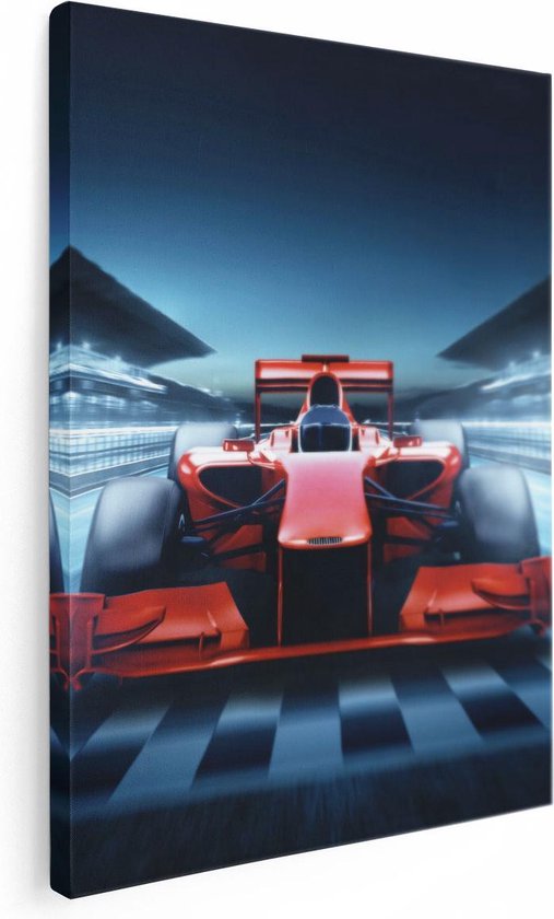 Artaza Canvas Schilderij Formule 1 Auto bij de Finish - Rood - 30x40 - Klein - Foto Op Canvas - Canvas Print