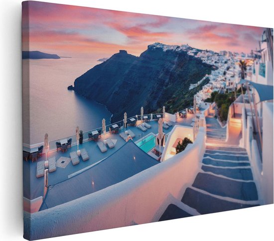 Artaza Canvas Schilderij Luxe Huisjes aan de Kust in Fira, Griekenland - 30x20 - Klein - Foto Op Canvas - Canvas Print