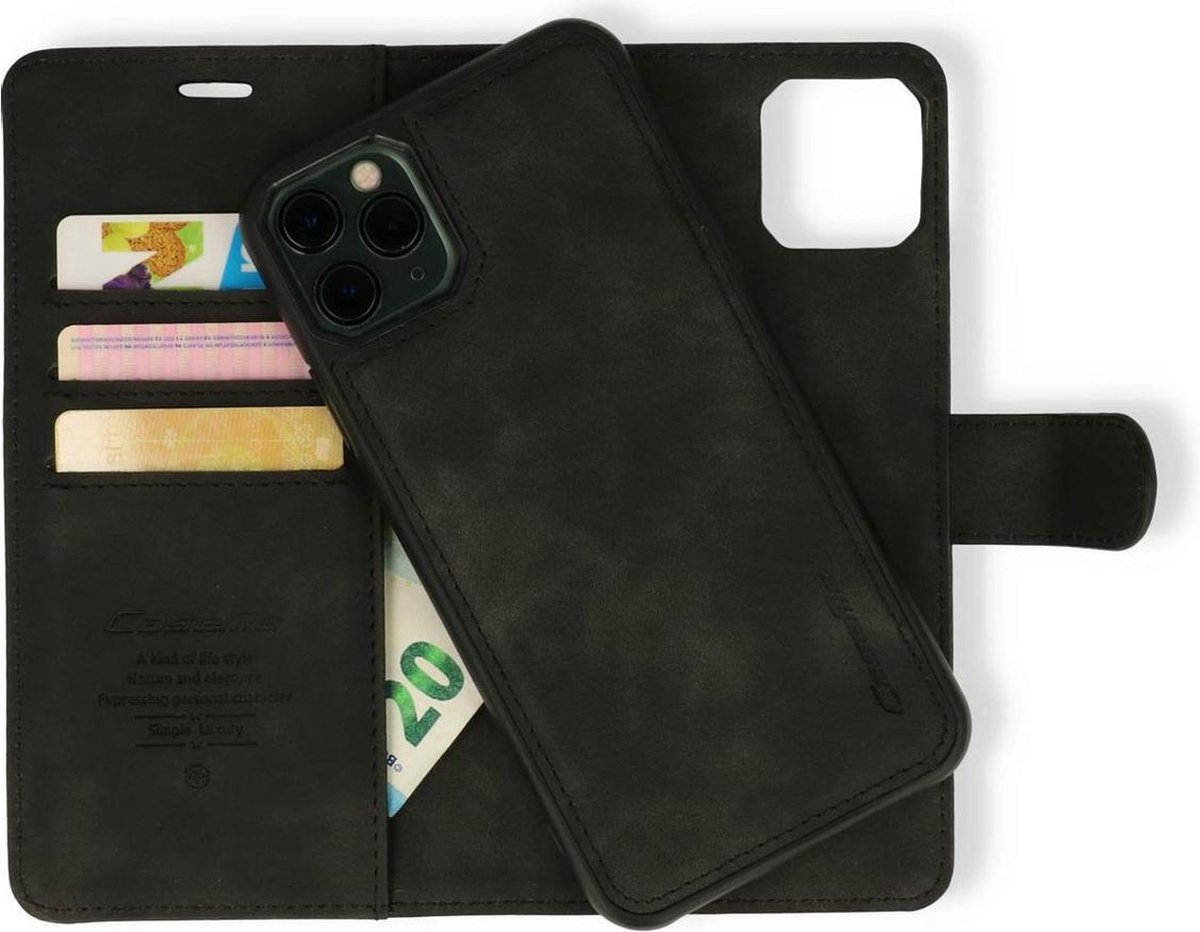 iPhone 13 Bookcase hoesje - CaseMe - Effen Zwart - Kunstleer