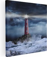 Artaza Canvas Schilderij Vuurtoren op een Storm Zee met Golfen Water - 60x60 - Foto Op Canvas - Canvas Print