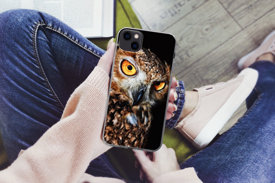 Coque iPhone 13 mini - Hibou - Zwart - Jaune - Siliconen