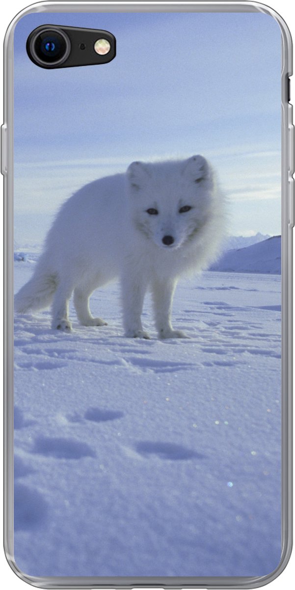 Telefoonhoesje Geschikt voor iPhone SE 2020 hoesje - Vos - Sneeuw - Bergen - Siliconen Telefoonhoesje Telefoonhoesje