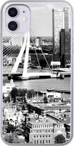 Geschikt voor iPhone 11 hoesje - Rotterdam - Skyline - Zwart - Wit - Siliconen Telefoonhoesje