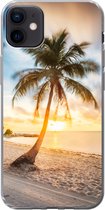 Geschikt voor iPhone 12 mini hoesje - Zonsondergang - Strand - Palmboom - Siliconen Telefoonhoesje