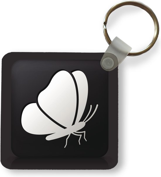 Porte-clés Animaux illustration fond noir - Une illustration d'un papillon sur fond noir Porte-clés plastique - Porte-clés carré avec photo