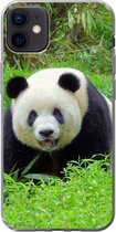 Geschikt voor iPhone 12 mini hoesje - Panda - Gras - Dier - Siliconen Telefoonhoesje