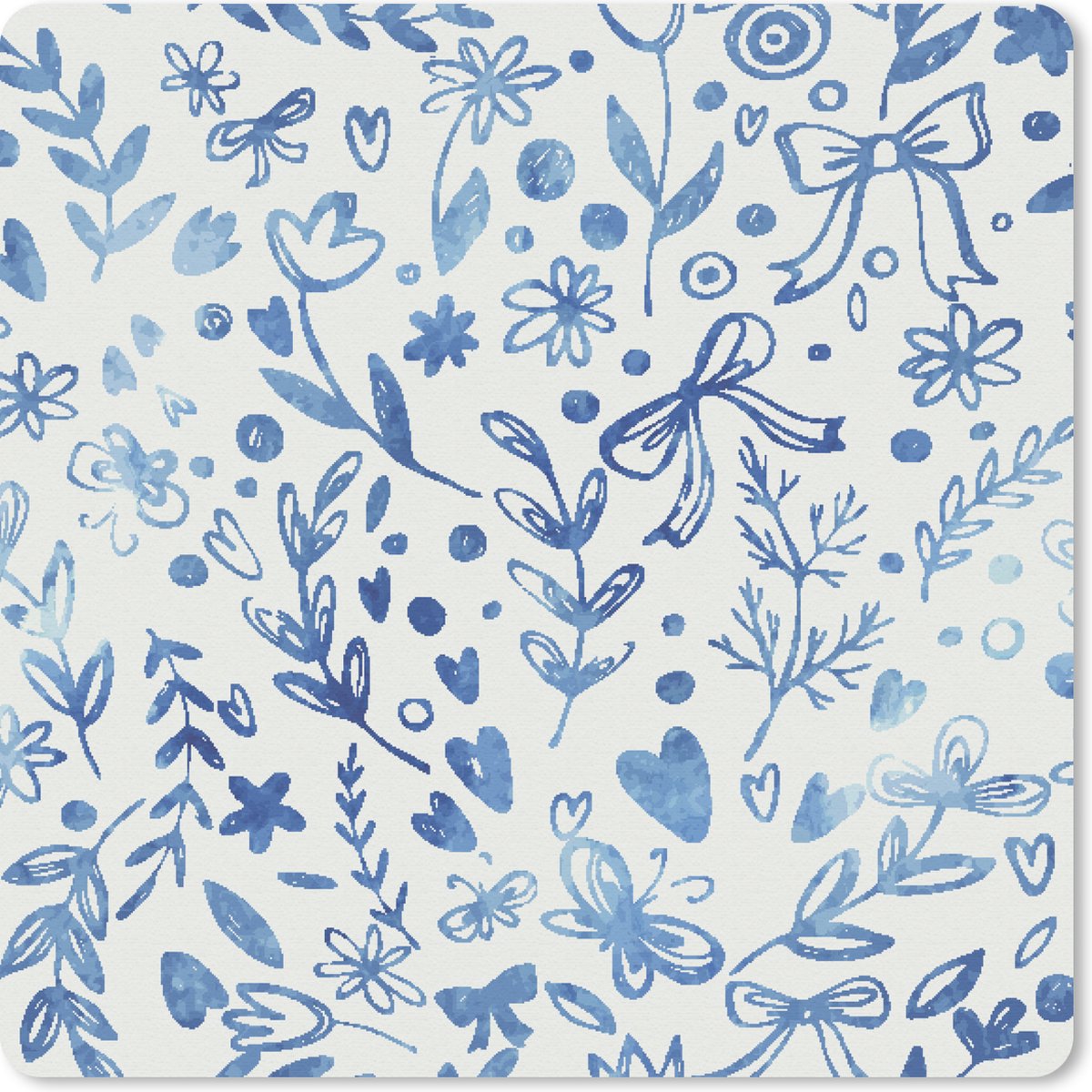 Muismat 30x30 cm - Mousepad Een bloemdessin in blauwe kleuren - Muismatten