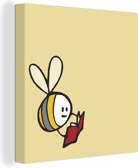 Une illustration d'une abeille avec un livre toile 50x50 cm - impression  photo sur... | bol.com