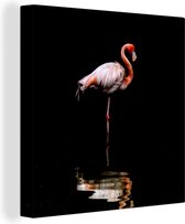 Canvas Schilderij Twee flamingo's staan in het water - 20x20 cm - Wanddecoratie