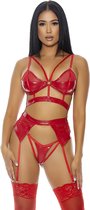 Double Cuff Love Lingerie Set - Red - S - Maat Extra Larg