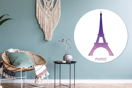 Une illustration colorée de l'assiette en plastique ronde murale Tour Eiffel Wall 150 cm XXL / Groot format!