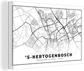 Canvas schilderij 180x120 cm - Wanddecoratie Plattegrond - 's-Hertogenbosch - Zwart - Wit - Muurdecoratie woonkamer - Slaapkamer decoratie - Kamer accessoires - Schilderijen - Stadskaart