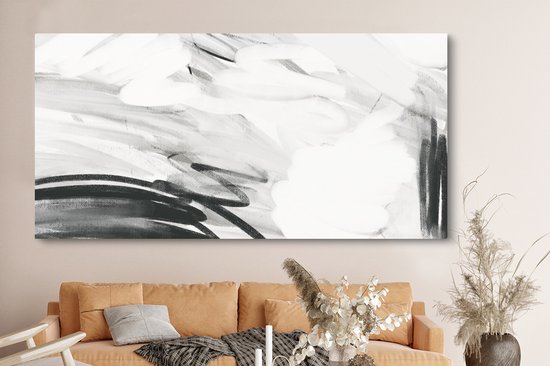 Toile Peinture Zwart - Wit - Abstrait - 160x80 cm - Décoration murale