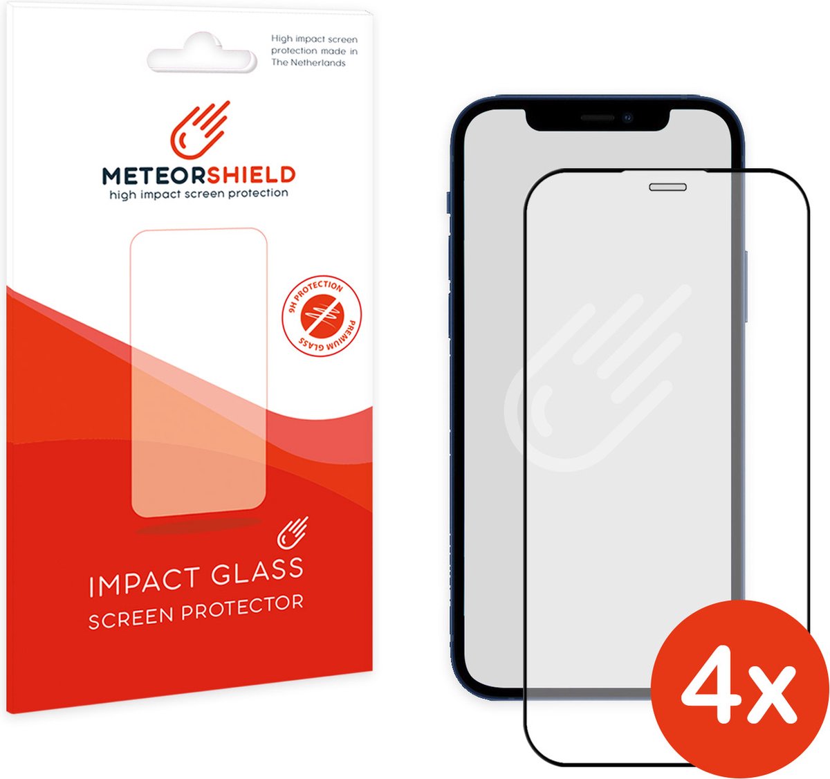 4 stuks: Meteorshield iPhone 12 Pro Max screenprotector - Full screen