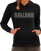 Glitter Holland hoodie zwart met steentjes/rhinestones voor dames - Oranje fan shirts - Holland / Nederland supporter - EK/ WK trui met capuchon / outfit S