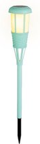 Solar tuinfakkel/tuinlamp turquoise op zonne-energie 61 cm - Prikspots tuinverlichting