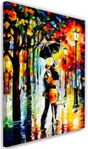 Trend24 - Canvas Schilderij - Paar Verliefd Onder Een Paraplu - Schilderijen - Abstract - 80x120x2 cm - Oranje