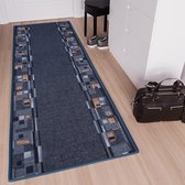 Tapiso Antislip Rubber Mat Blauw Donker Klassiek Rubbermat Tapijt Maat- 100x400