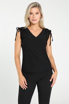 Cassis - Female - T-shirt met tunnelkoordjes aan de schouders  - Zwart