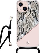 iPhone 13 hoesje met koord - Snake print roze | Apple iPhone 13 crossbody case | Zwart, Transparant | Slangenprint