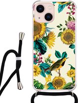 iPhone 13 hoesje met koord - Zonnebloemen / Bloemen | Apple iPhone 13 crossbody case | Zwart, Transparant | Bloemen