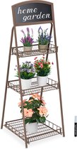 Relaxdays plantenrek 3 etages - metaal - planten etagere - plantentrap krijtbord - tuin