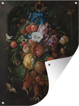 Tuinschilderij Slinger van fruit en bloemen - schilderij van Jan Davidsz de Heem - 60x80 cm - Tuinposter - Tuindoek - Buitenposter