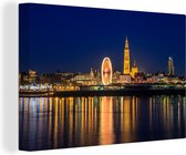 Canvas Schilderij Skyline - Antwerpen - Nacht - 90x60 cm - Wanddecoratie