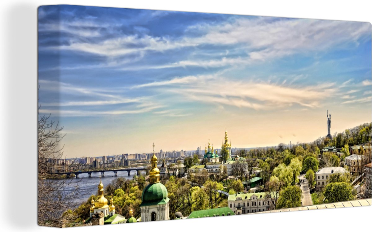 Canvas Schilderij Kiev - Skyline - Wolken - 40x20 cm - Wanddecoratie - OneMillionCanvasses