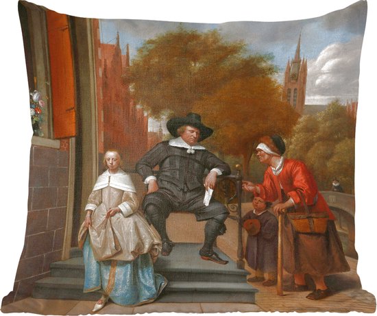 Sierkussens - Kussentjes Woonkamer - 60x60 cm - De burgemeester van Delft en zijn dochter - Schilderij van Jan Steen