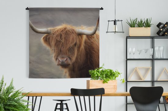 Tenture murale - Tissu mural - Highlander écossais - Cornes - Cheveux - 120x120 cm - Tapisserie
