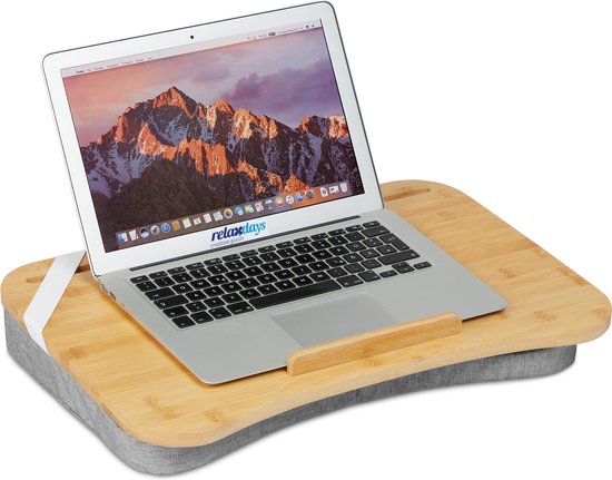 Laptopkussen bamboe – 51 x 36 cm – handvat – grijs