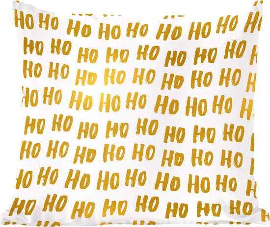 Sierkussens - Kussentjes Woonkamer - 50x50 cm - Kerstman - Goud - Quotes - Spreuken - Ho ho ho - Kerstversiering - Kerstdecoratie voor binnen - Woonkamer
