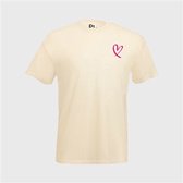 T-SHIRT VELVET PINK HEART OFF WHITE (L)