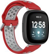 Siliconen Smartwatch bandje - Geschikt voor  Fitbit Versa 3 sport band - rood/grijs - Maat: L - Strap-it Horlogeband / Polsband / Armband