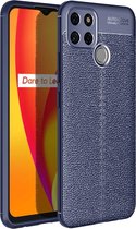 Realme 7i Hoesje Litchi Skin Back Cover Blauw