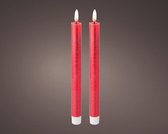 2x Kerst rode LED dinerkaarsen rustiek 25 cm - Kerst diner tafeldecoratie - LED kaarsen