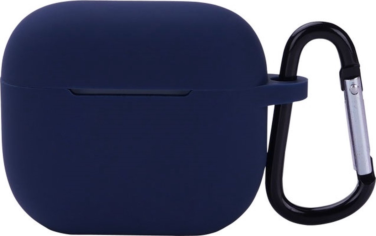 Case2go - Hoesje geschikt voor Apple Airpods Pro - Siliconen Airpods Hoes met Karabijnhaak - Case voor Airpods 3 - Donker Blauw