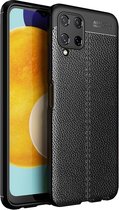 Samsung Galaxy M22 / Galaxy A22 4G Hoesje - MobyDefend TPU Gelcase - Lederlook - Zwart - GSM Hoesje - Telefoonhoesje Geschikt Voor: Samsung Galaxy M22 / Samsung Galaxy A22 4G