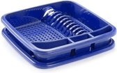 Blauw afdruiprek met lekbak 39 x 39 cm - Keukenbenodigdheden - Afwassen/afdrogen - Afwasrekken - Afdruiprekken met lekbak