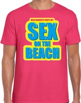 Foute party Sex on the beach verkleed/ carnaval t-shirt roze heren - Foute hits - Foute party outfit/ kleding L
