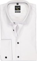 OLYMP No. Six super slim fit overhemd - dubbele manchet - wit met zwarte knoopjes - Strijkvriendelijk - Boordmaat: 37