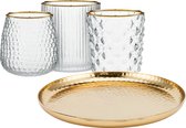 vtwonen - Gouden Dienblad met Glaasjes - Decoratieve set - Metaal - Goud