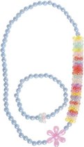 sieradenset parels meisjes 20/6 cm blauw 2-delig