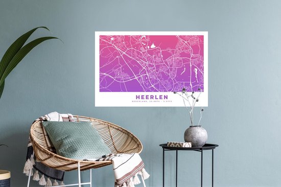 Stickers muraux - Plan de la ville - Heerlen - Violet - 60x40 cm - Feuille adhésive - Carte