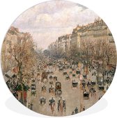 WallCircle - Wandcirkel ⌀ 140 - De Boulevard Montmartre in de Winter- Schilderij van Camille Pissarro - Ronde schilderijen woonkamer - Wandbord rond - Muurdecoratie cirkel - Kamer decoratie binnen - Wanddecoratie muurcirkel - Woonaccessoires