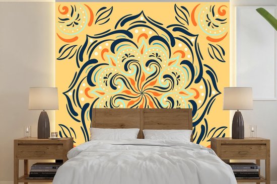 Motif carré d'une fleur détaillée sur fond orange clair 240x240 cm